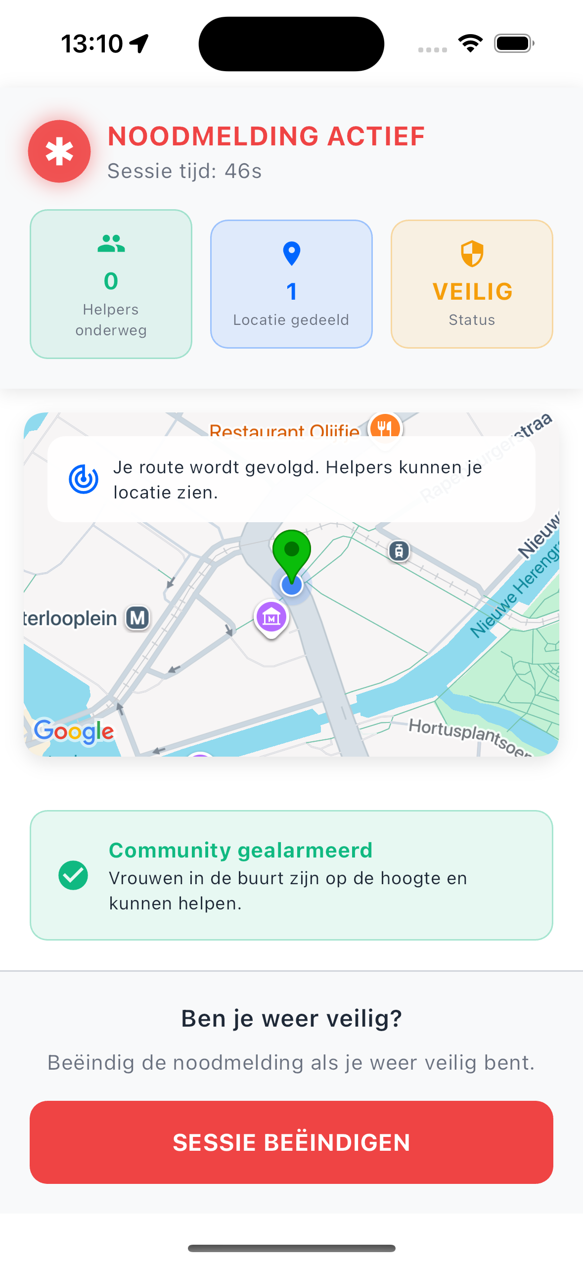 StreetSafe community alerts en meldingen van andere gebruikers in de buurt